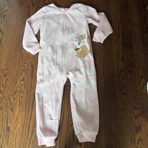 🍭6/$30 Carter's Squirrel Pink Polka Dot Fleece Zip Up Onesie Warm Footless PJs 4